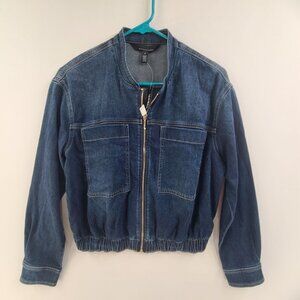 White House Black Market NWT Denim Bomber Jacket Front Zip Blue Women's Size S